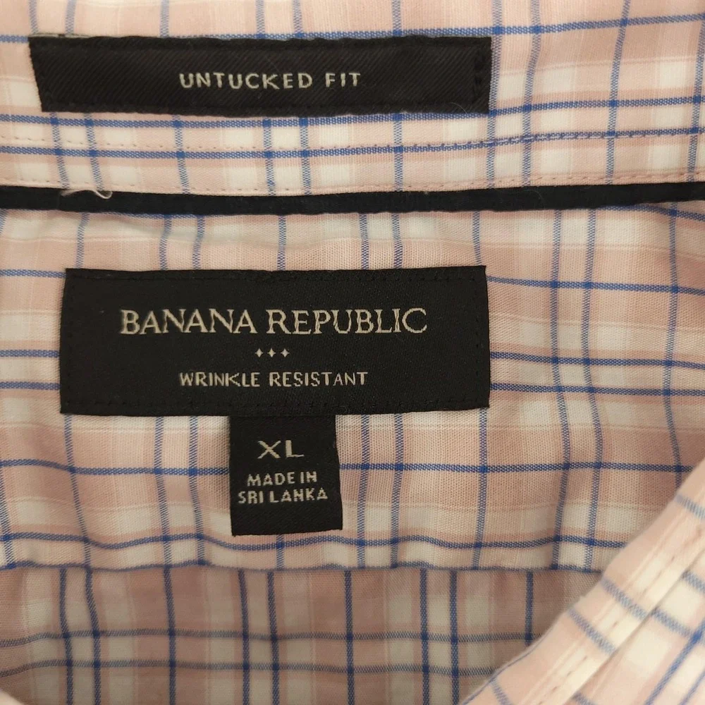 Banana Republic Shirt Mens XL Pink Plaid Long Sleeve Button Up Stretch Casual
